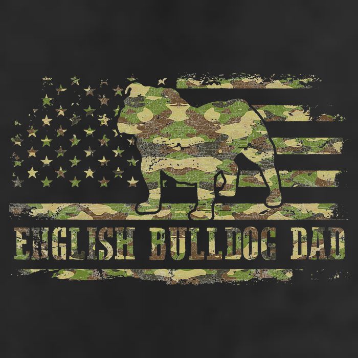 English BullDog Dad Camouflage American Flag Patriotic Dog 7 Panel Mesh Trucker Snapback Hat
