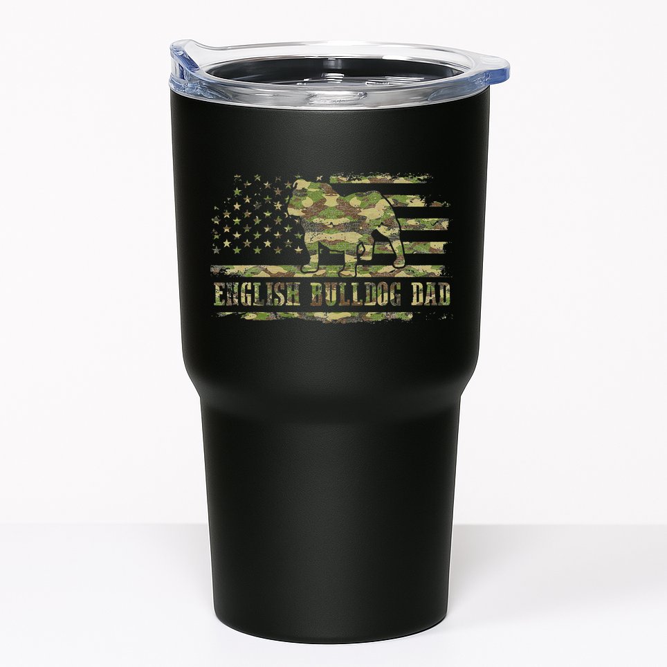English BullDog Dad Camouflage American Flag Patriotic Dog Tumbler