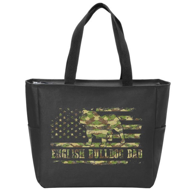 English BullDog Dad Camouflage American Flag Patriotic Dog Zip Tote Bag
