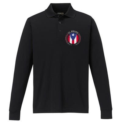 El Bronx Design Gift Puerto Rico Boricua Bandera Flag Varsity Gift Performance Long Sleeve Polo