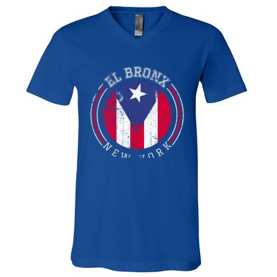 El Bronx Design Gift Puerto Rico Boricua Bandera Flag Varsity Gift V-Neck T-Shirt