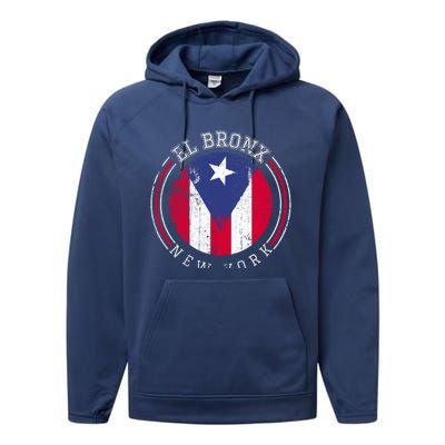 El Bronx Design Gift Puerto Rico Boricua Bandera Flag Varsity Gift Performance Fleece Hoodie