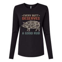 Every Butt Deserves A Good Rub Pork Smoking Party Bbq Funny Womens Cotton Relaxed Long Sleeve T-Shirt