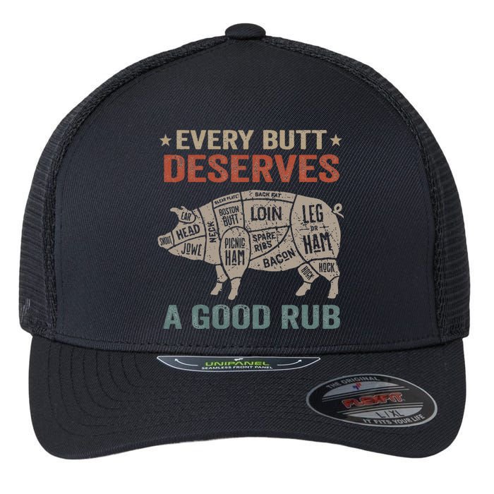 Every Butt Deserves A Good Rub Pork Smoking Party Bbq Funny Flexfit Unipanel Trucker Cap