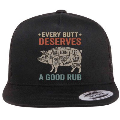 Every Butt Deserves A Good Rub Pork Smoking Party Bbq Funny Flat Bill Trucker Hat