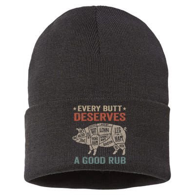 Every Butt Deserves A Good Rub Pork Smoking Party Bbq Funny Sustainable Knit Beanie