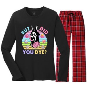 Easter But Did You Dye Easter Day Horror Bunny Ear Graphic Women's Long Sleeve Flannel Pajama Set 