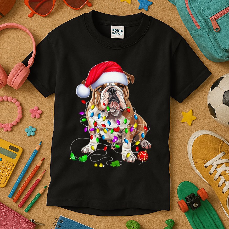 English Bulldog Dog Christmas Ornament Tree Dog Mom Dad Kids T-Shirt
