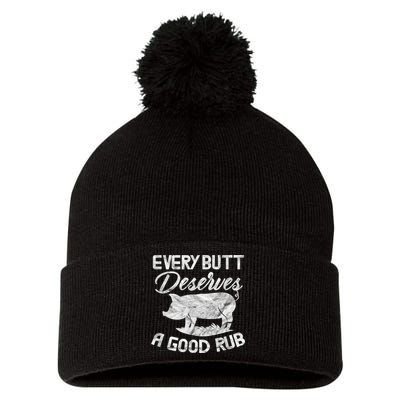 Every Butt Deserves A Good Rub Funny BBQ Pom Pom 12in Knit Beanie