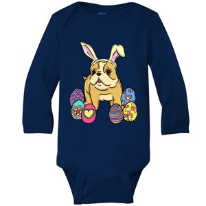 Easter Bulldog Dog Mom Dad Funny Gift Egg Hunt Baby Long Sleeve Bodysuit