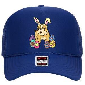 Easter Bulldog Dog Mom Dad Funny Gift Egg Hunt High Crown Mesh Back Trucker Hat