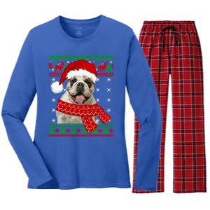 English Bulldog Dog Ugly Sweater Christmas Puppy Dog Lover Cool Gift Women's Long Sleeve Flannel Pajama Set 