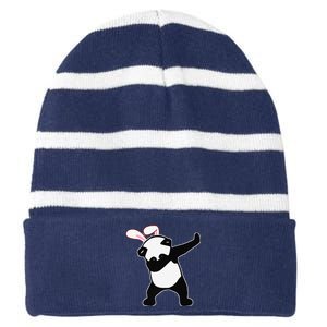 Easter Bunny Dabbing Panda Bear Rabbit Ears Gift Striped Beanie with Solid Band