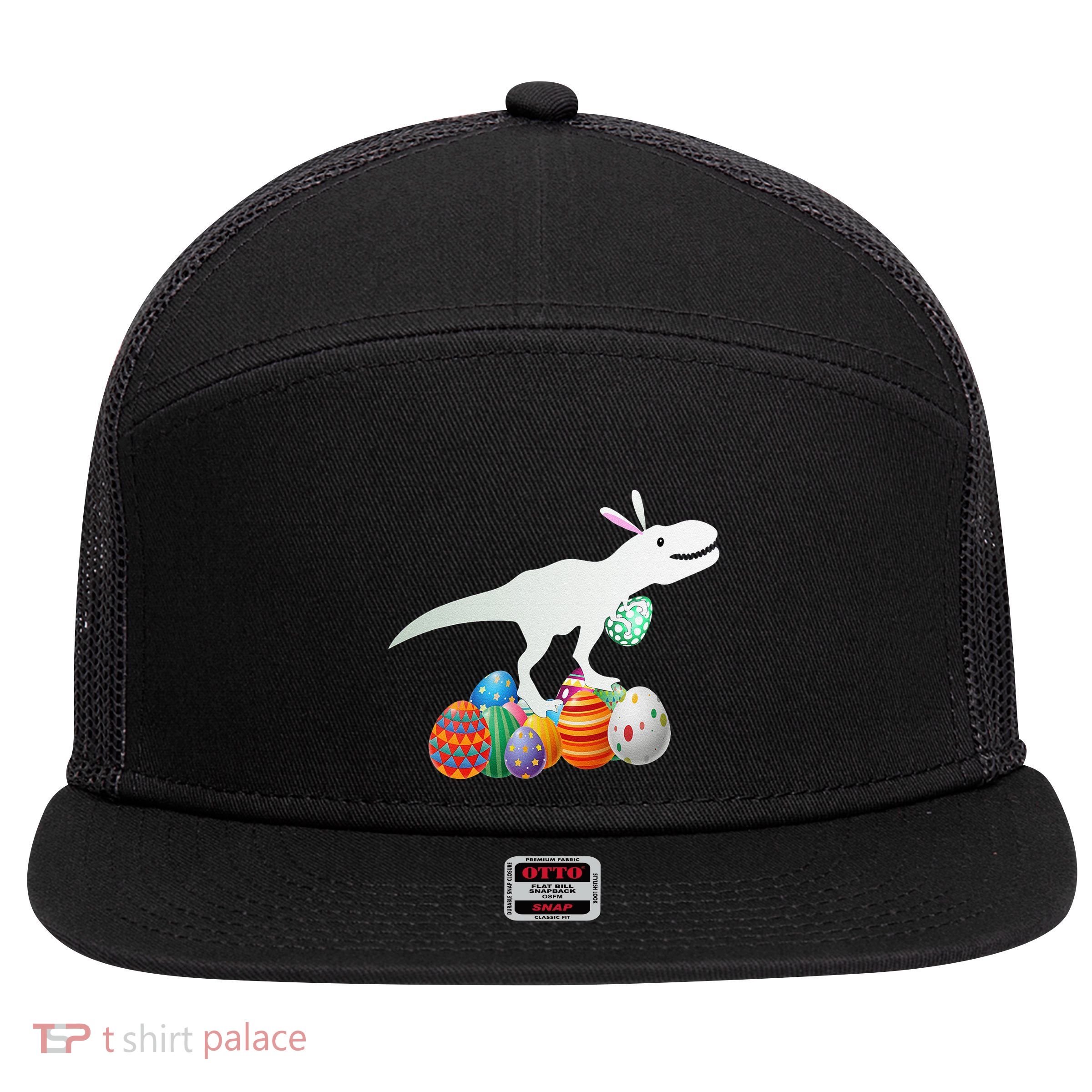 Easter Bunny Dinosaur Eggs Funny Easter Day 7 Panel Mesh Trucker Snapback Hat