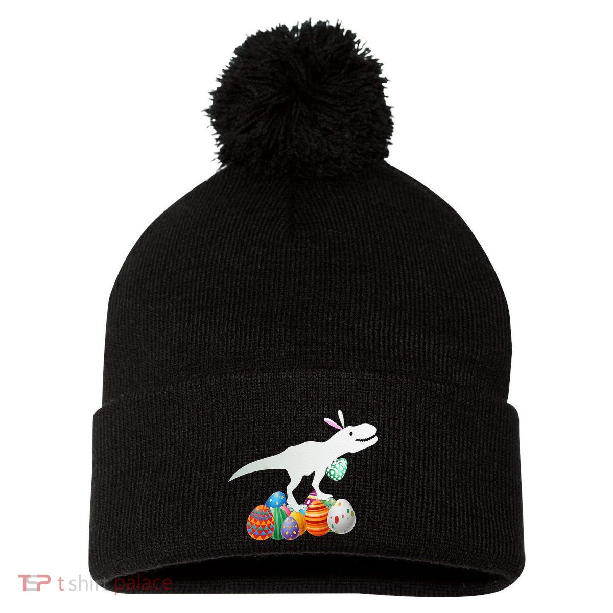 Easter Bunny Dinosaur Eggs Funny Easter Day Pom Pom 12in Knit Beanie
