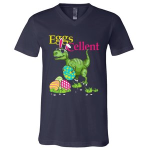 Easter Bunny Dinosaur Trex Eggs Cellent V-Neck T-Shirt