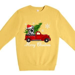 English Bulldog Dog Riding Red Truck Christmas Decorations Cool Gift Premium Crewneck Sweatshirt