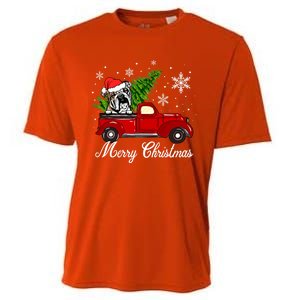 English Bulldog Dog Riding Red Truck Christmas Decorations Cool Gift Cooling Performance Crew T-Shirt