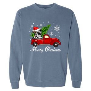 English Bulldog Dog Riding Red Truck Christmas Decorations Cool Gift Garment-Dyed Sweatshirt