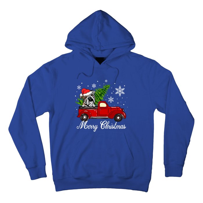 English Bulldog Dog Riding Red Truck Christmas Decorations Cool Gift Hoodie