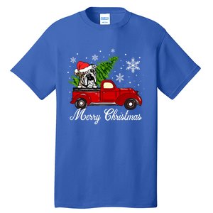 English Bulldog Dog Riding Red Truck Christmas Decorations Cool Gift Tall T-Shirt