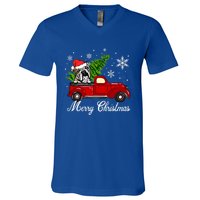 English Bulldog Dog Riding Red Truck Christmas Decorations Cool Gift V-Neck T-Shirt