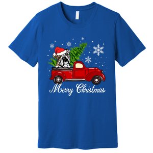 English Bulldog Dog Riding Red Truck Christmas Decorations Cool Gift Premium T-Shirt