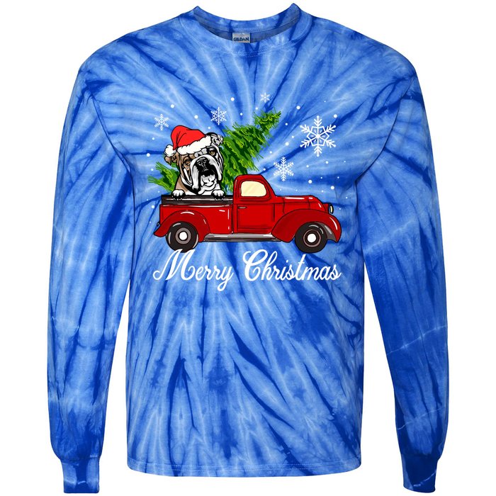 English Bulldog Dog Riding Red Truck Christmas Decorations Cool Gift Tie-Dye Long Sleeve Shirt