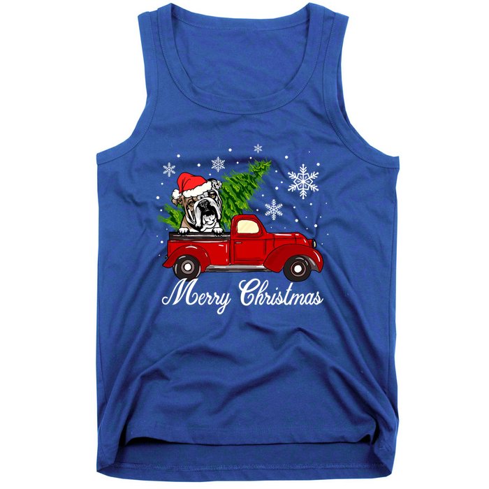 English Bulldog Dog Riding Red Truck Christmas Decorations Cool Gift Tank Top