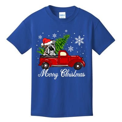 English Bulldog Dog Riding Red Truck Christmas Decorations Cool Gift Kids T-Shirt