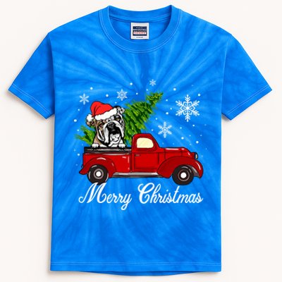 English Bulldog Dog Riding Red Truck Christmas Decorations Cool Gift Kids Tie-Dye T-Shirt