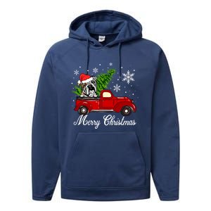 English Bulldog Dog Riding Red Truck Christmas Decorations Cool Gift Performance Fleece Hoodie