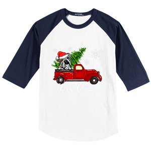 English Bulldog Dog Riding Red Truck Christmas Decorations Cool Gift Baseball Sleeve Shirt