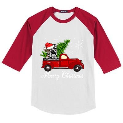 English Bulldog Dog Riding Red Truck Christmas Decorations Cool Gift Kids Colorblock Raglan Jersey