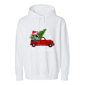 English Bulldog Dog Riding Red Truck Christmas Decorations Cool Gift Garment-Dyed Fleece Hoodie