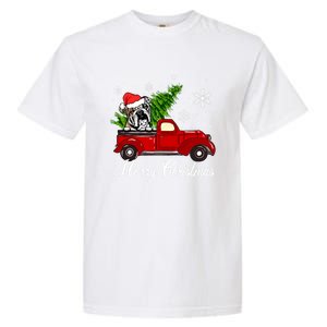 English Bulldog Dog Riding Red Truck Christmas Decorations Cool Gift Garment-Dyed Heavyweight T-Shirt