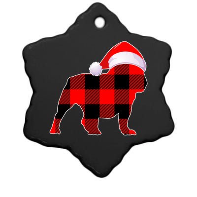 English Bulldog Dog Christmas Buffalo Plaid Xmas Santa Hat Cute Gift Ceramic Star Ornament