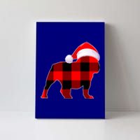 English Bulldog Dog Christmas Buffalo Plaid Xmas Santa Hat Cute Gift Canvas