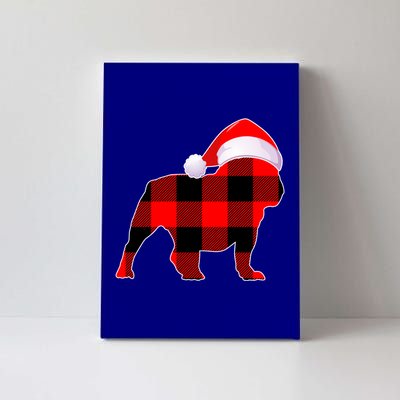 English Bulldog Dog Christmas Buffalo Plaid Xmas Santa Hat Cute Gift Canvas