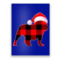 English Bulldog Dog Christmas Buffalo Plaid Xmas Santa Hat Cute Gift Poster