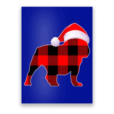 English Bulldog Dog Christmas Buffalo Plaid Xmas Santa Hat Cute Gift Poster