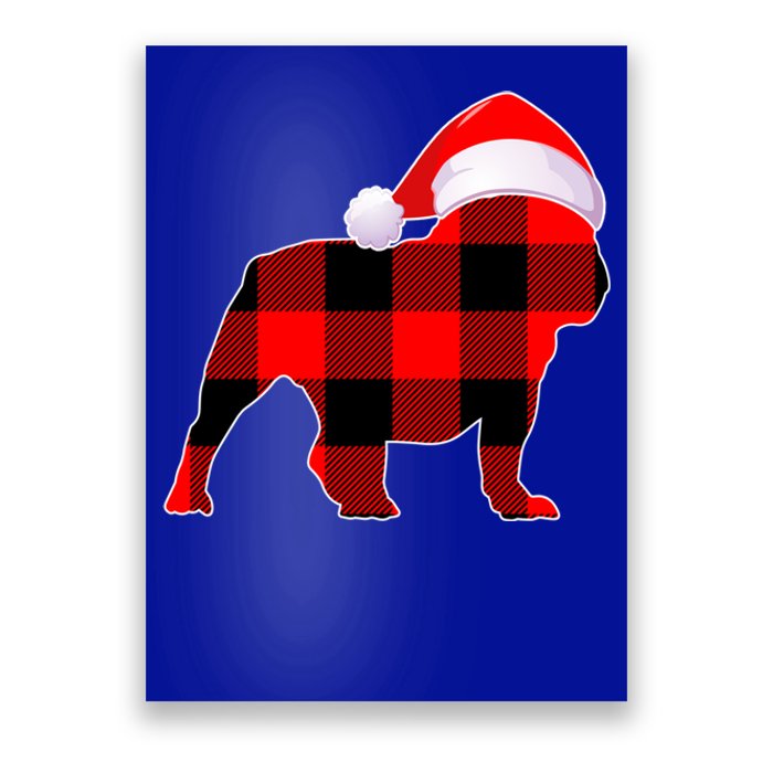 English Bulldog Dog Christmas Buffalo Plaid Xmas Santa Hat Cute Gift Poster