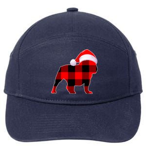 English Bulldog Dog Christmas Buffalo Plaid Xmas Santa Hat Cute Gift 7-Panel Snapback Hat