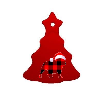 English Bulldog Dog Christmas Buffalo Plaid Xmas Santa Hat Cute Gift Ceramic Tree Ornament