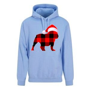 English Bulldog Dog Christmas Buffalo Plaid Xmas Santa Hat Cute Gift Unisex Surf Hoodie