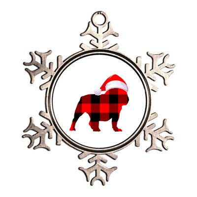 English Bulldog Dog Christmas Buffalo Plaid Xmas Santa Hat Cute Gift Metallic Star Ornament