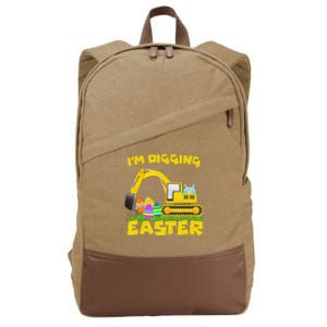 Easter Bunny Eggs Digging Tractor Excavator Cotton Canvas Backpack