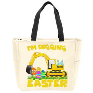 Easter Bunny Eggs Digging Tractor Excavator Zip Tote Bag