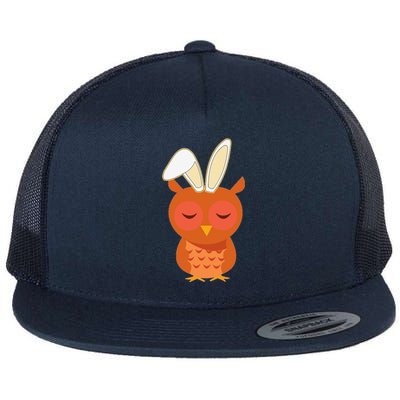 Easter Bunny Ears Cartoon Wise Owl Flat Bill Trucker Hat