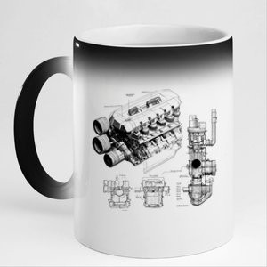 Engine Blueprint 11oz Black Color Changing Mug